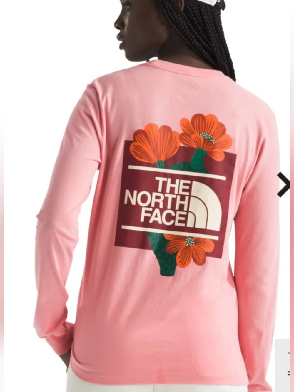 The North Face Floral Cactus Graphic Long Sleeve T Shirt Womens L Light Pink